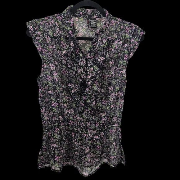 Fire Los Angeles Ruffled Sheer Floral Top Size Large - Picture 11 of 13